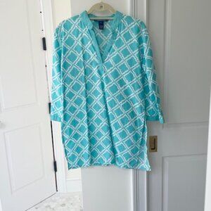 Cape Madras Aqua and White Long Tunic - Size Small